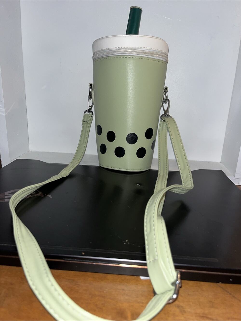 Boba Milk Tea Crossbody Bag Tan & White